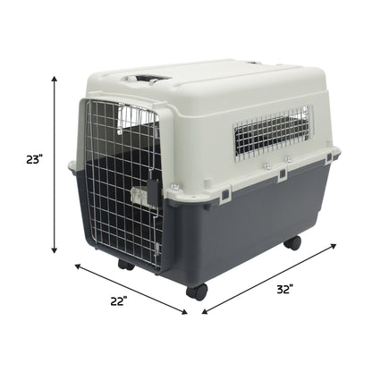 Airline Approved Plastic Dog Kennel with Wheels, Large