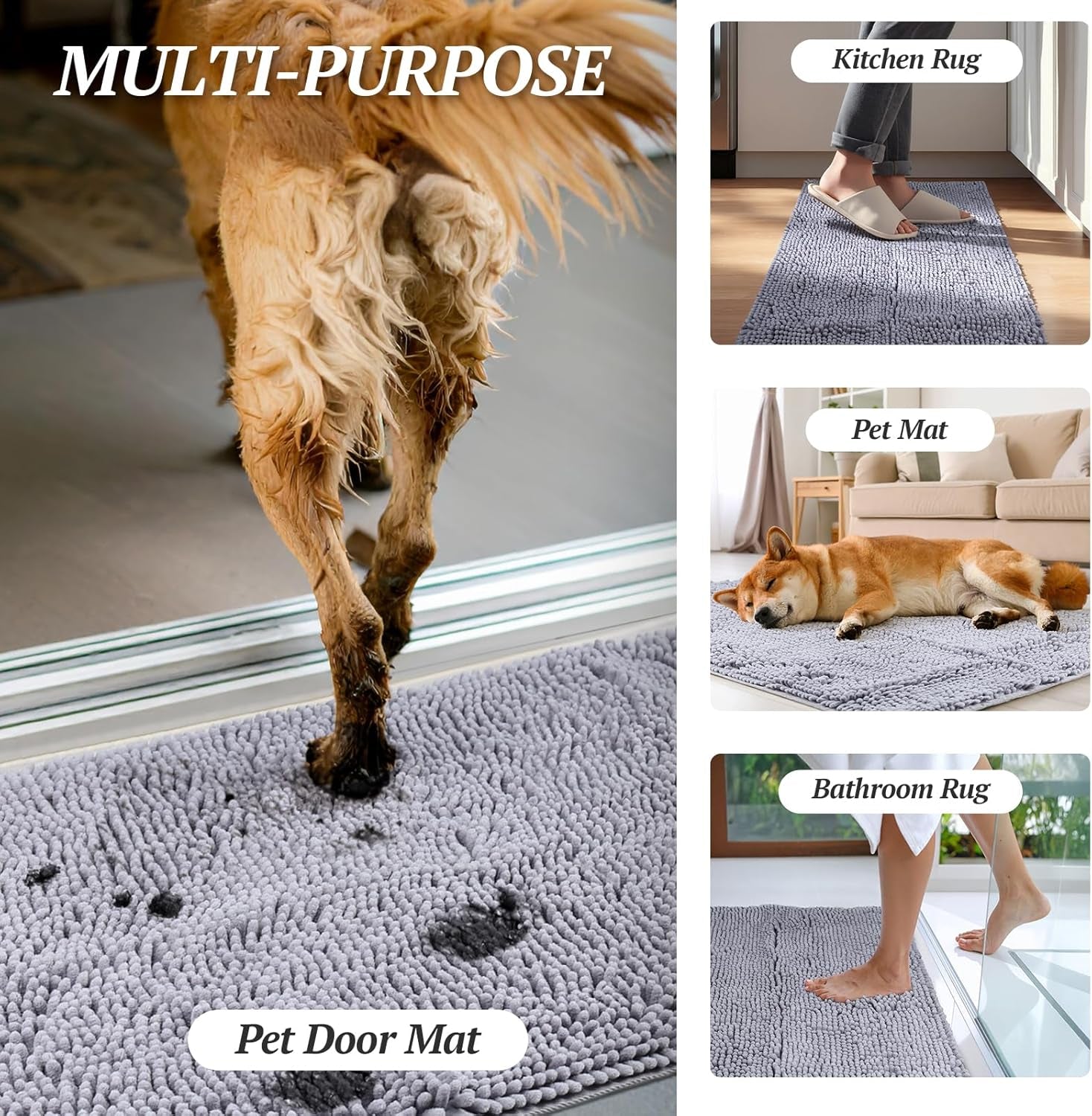 Dog Door Mat Absorpmax Dog Rug for Muddy Paw, Mat for Muddy Paw Door Indoor Floor Entryway, Waterproof Washable & Water Absorbent Dirt Trapper, 31" × 20", Navy Blue