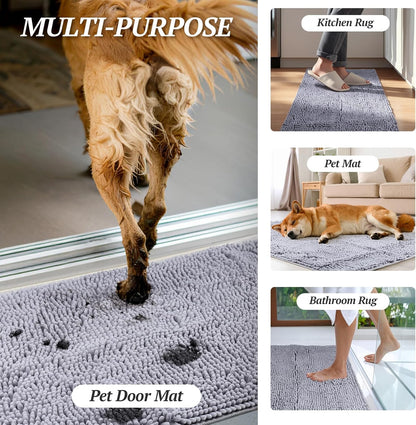 Dog Door Mat Absorpmax Dog Rug for Muddy Paw, Mat for Muddy Paw Door Indoor Floor Entryway, Waterproof Washable & Water Absorbent Dirt Trapper, 31" × 20", Navy Blue