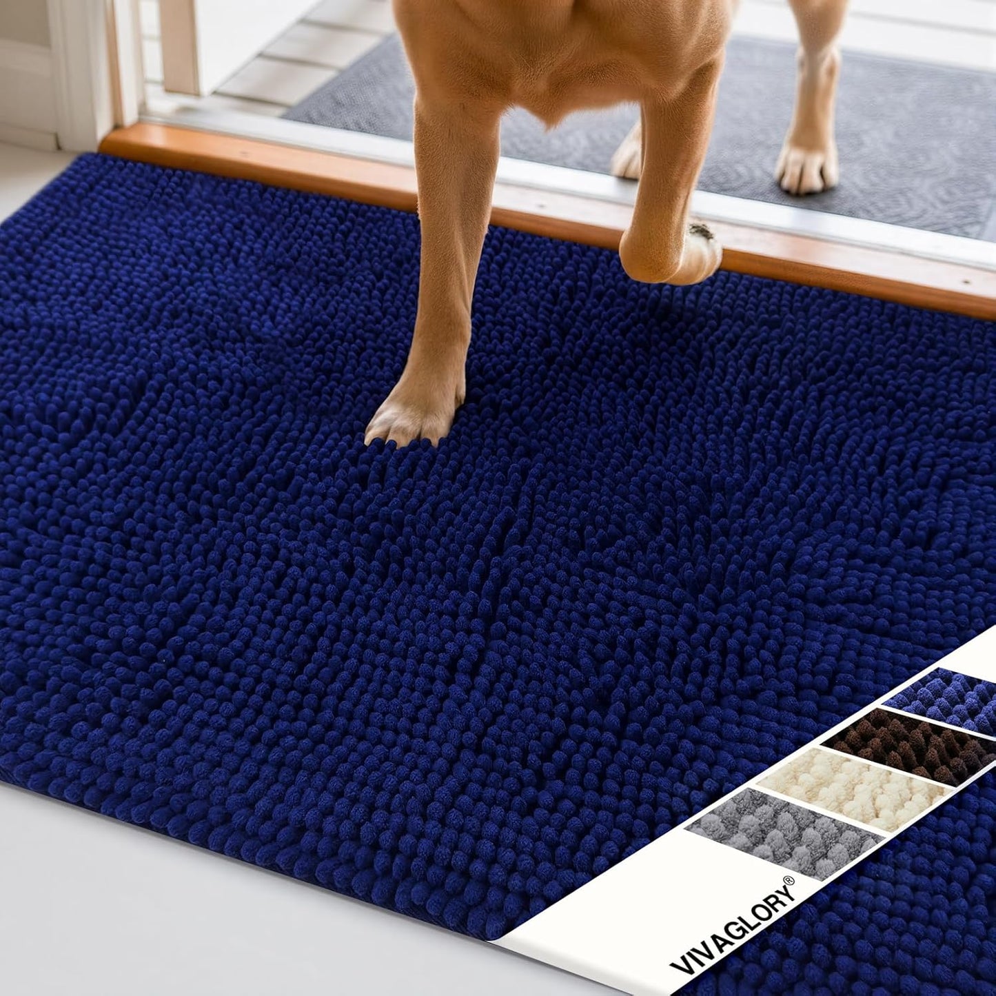 Dog Door Mat Absorpmax Dog Rug for Muddy Paw, Mat for Muddy Paw Door Indoor Floor Entryway, Waterproof Washable & Water Absorbent Dirt Trapper, 31" × 20", Navy Blue